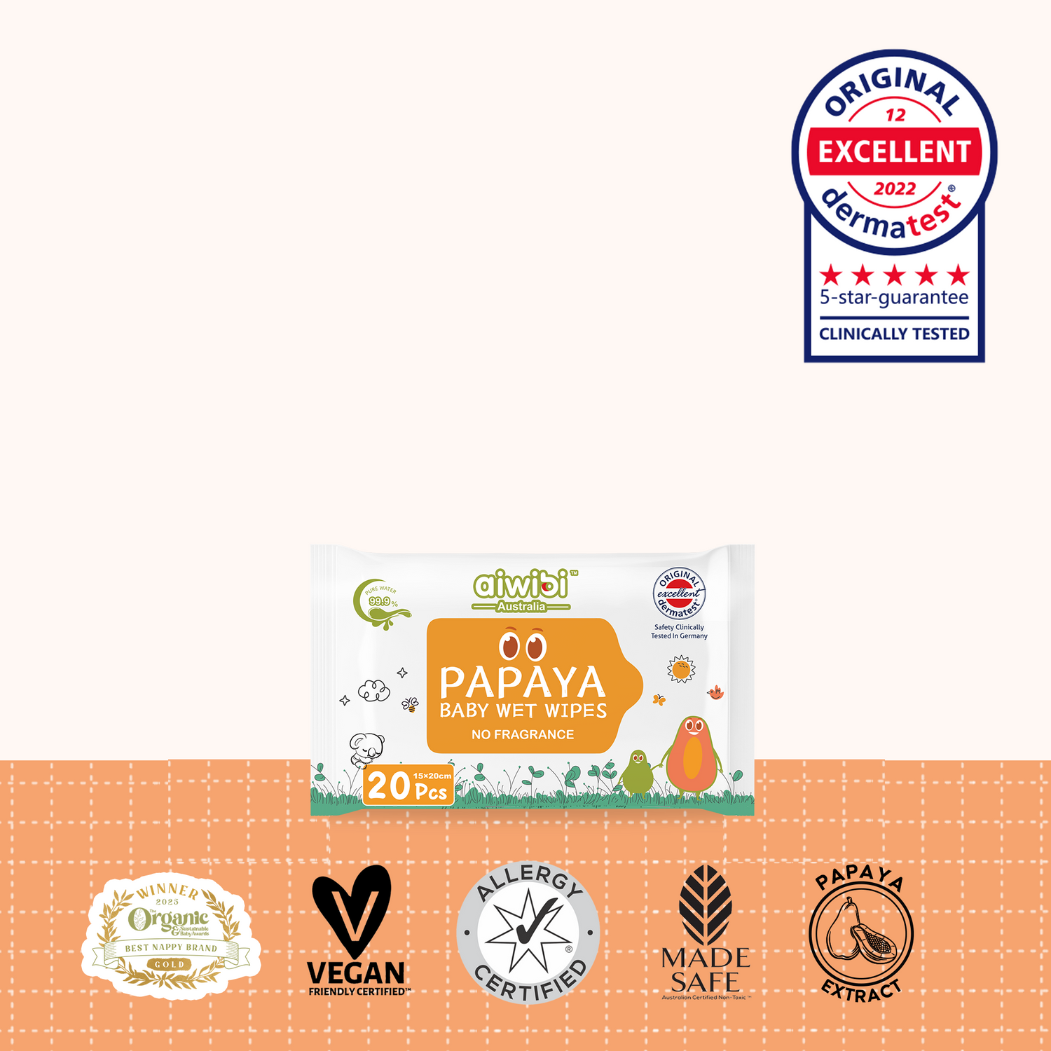 Fresh Organic Care Papaya Wipes 20Pcs