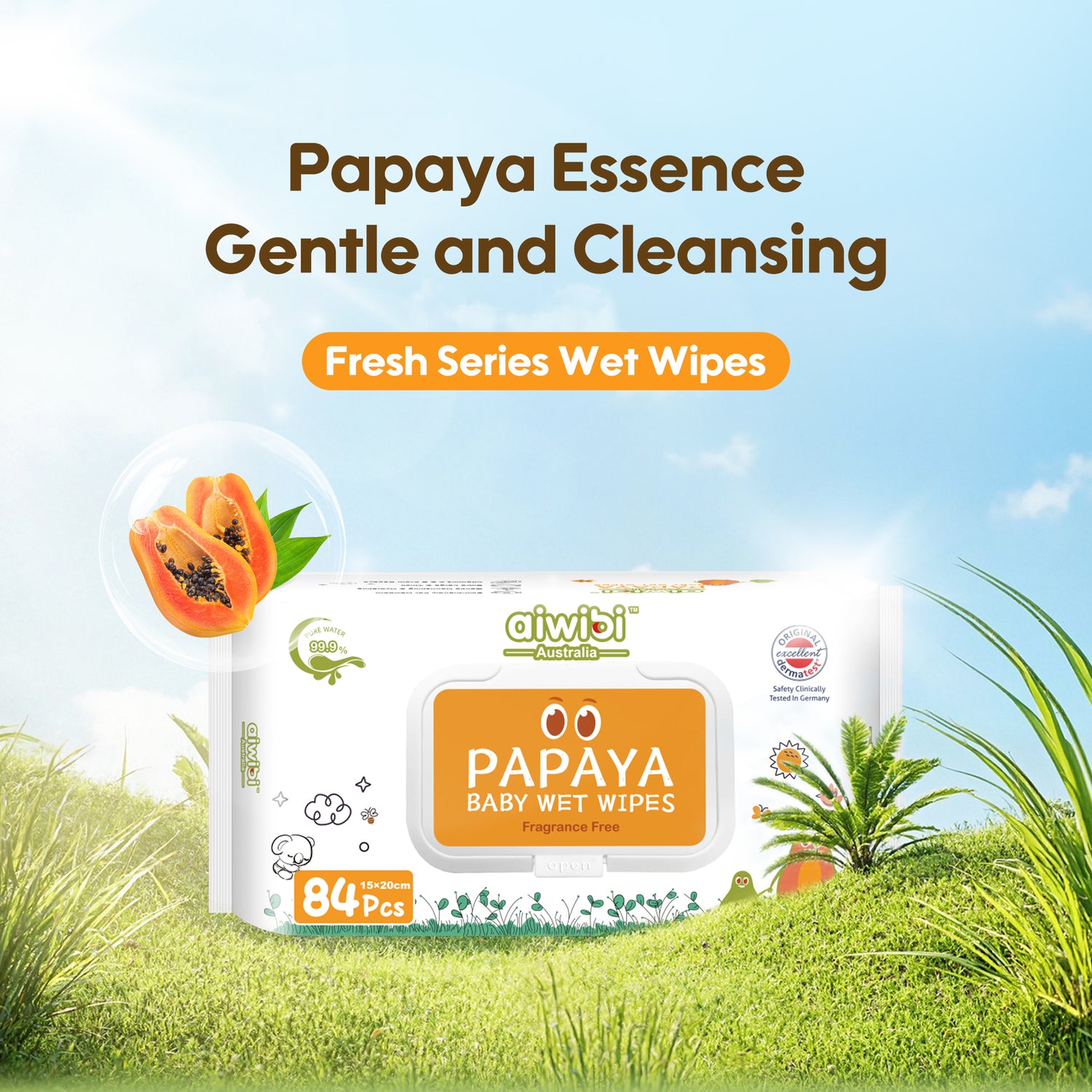 Fresh Organic Care Papaya Wipes 84Pcs
