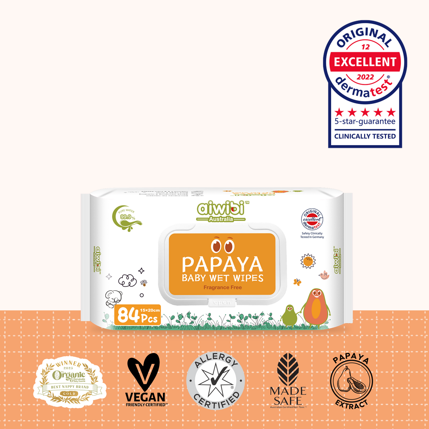 Fresh Organic Care Papaya Wipes 84Pcs