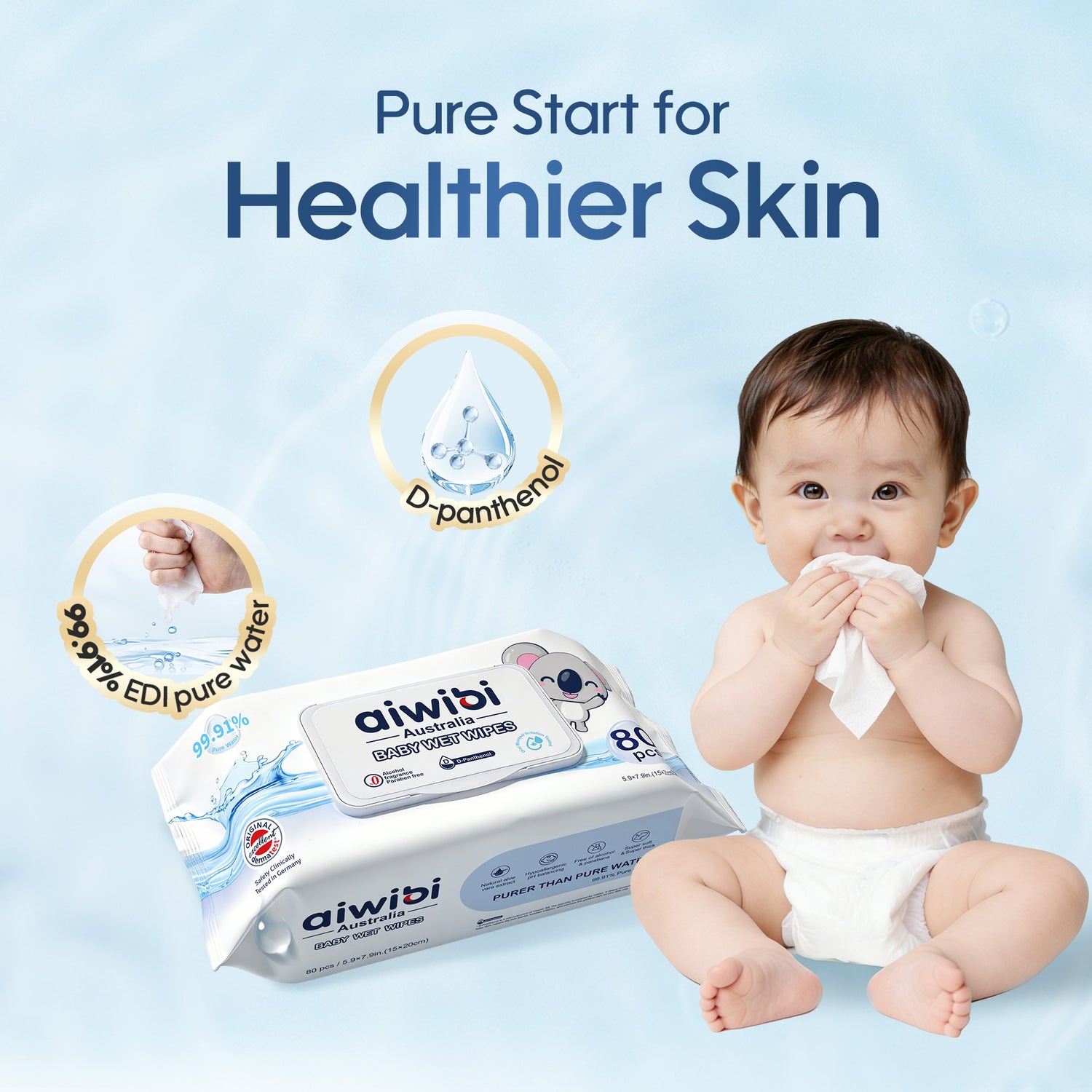 99.91% Pure Water D-Panthenol Wipes