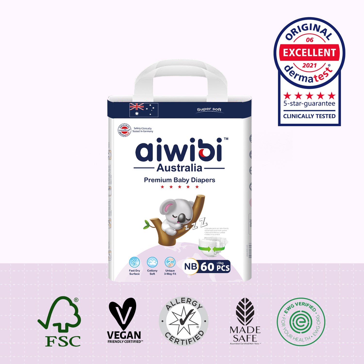 Premium Natural Newborn Diapers 60Pcs